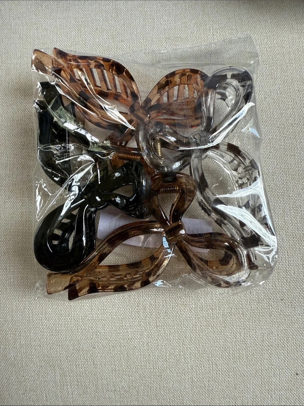 Bow Hair Claw Clip Set of 4 Large Acrylic Tortoise Shell & Black Hair Clips NWT